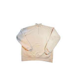Denim & Flower Quarter Zip Pullover Sweatshirt Beige Fleece Lined Relaxed Fit XL